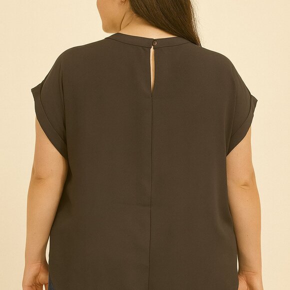 SO Goods for Life Black Keyhole Blouse XL Short Sleeve Curved Hem - Picture 4 of 5